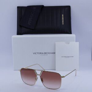 Victoria Beckham VB204S 712 Sunglasses Gold Square Frame, Burgundy Lenses